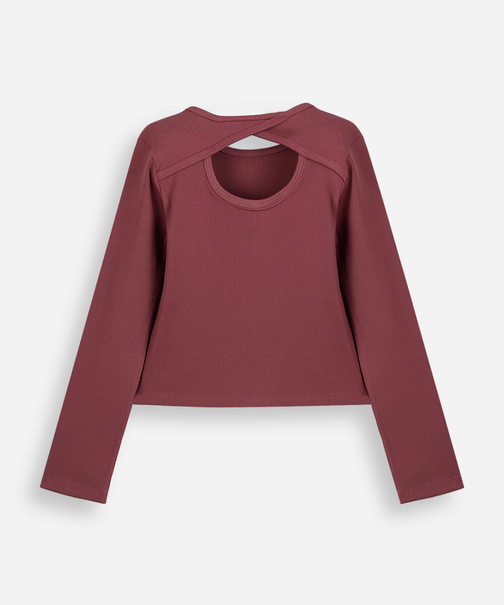 blusa infantil canelada com abertura vinho