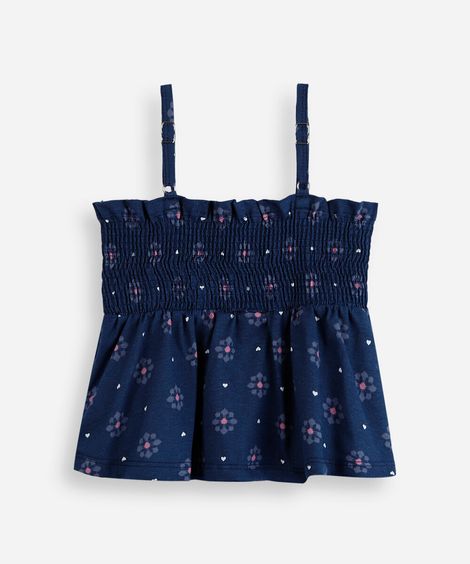 bata infantil de algodão alça fina com lastex floral colorida