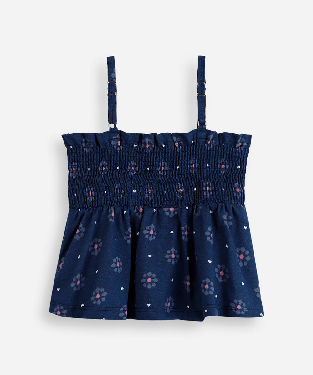 bata infantil de algodão alça fina com lastex floral colorida