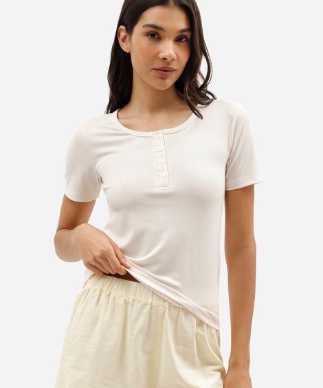 blusa de pijama feminina com botões bege