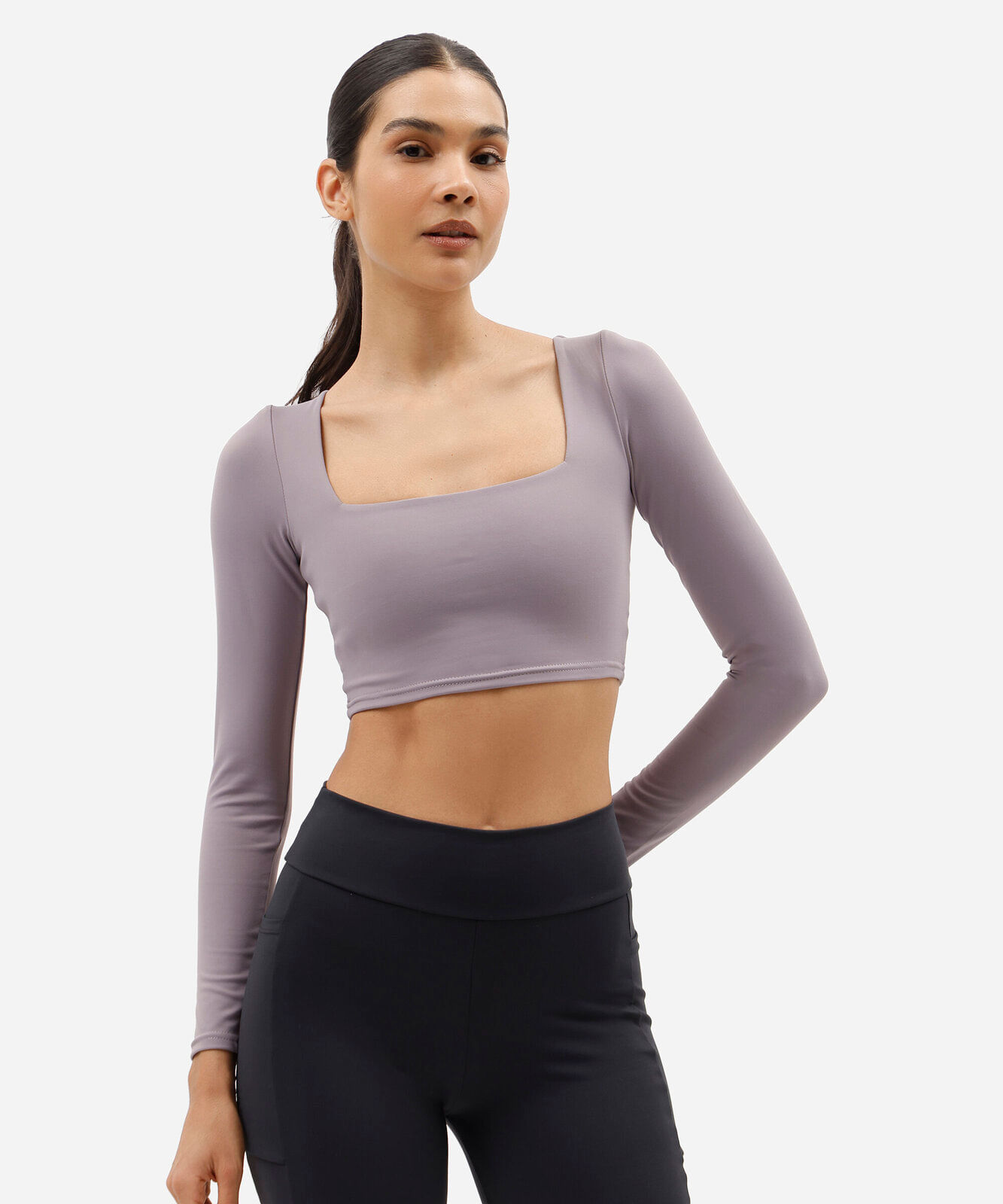 cropped feminino esportivo manga longa roxo