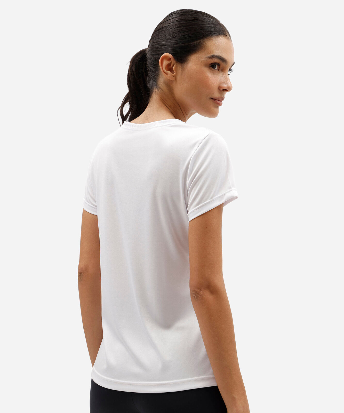 camiseta esportiva feminina manga curta estampada branca