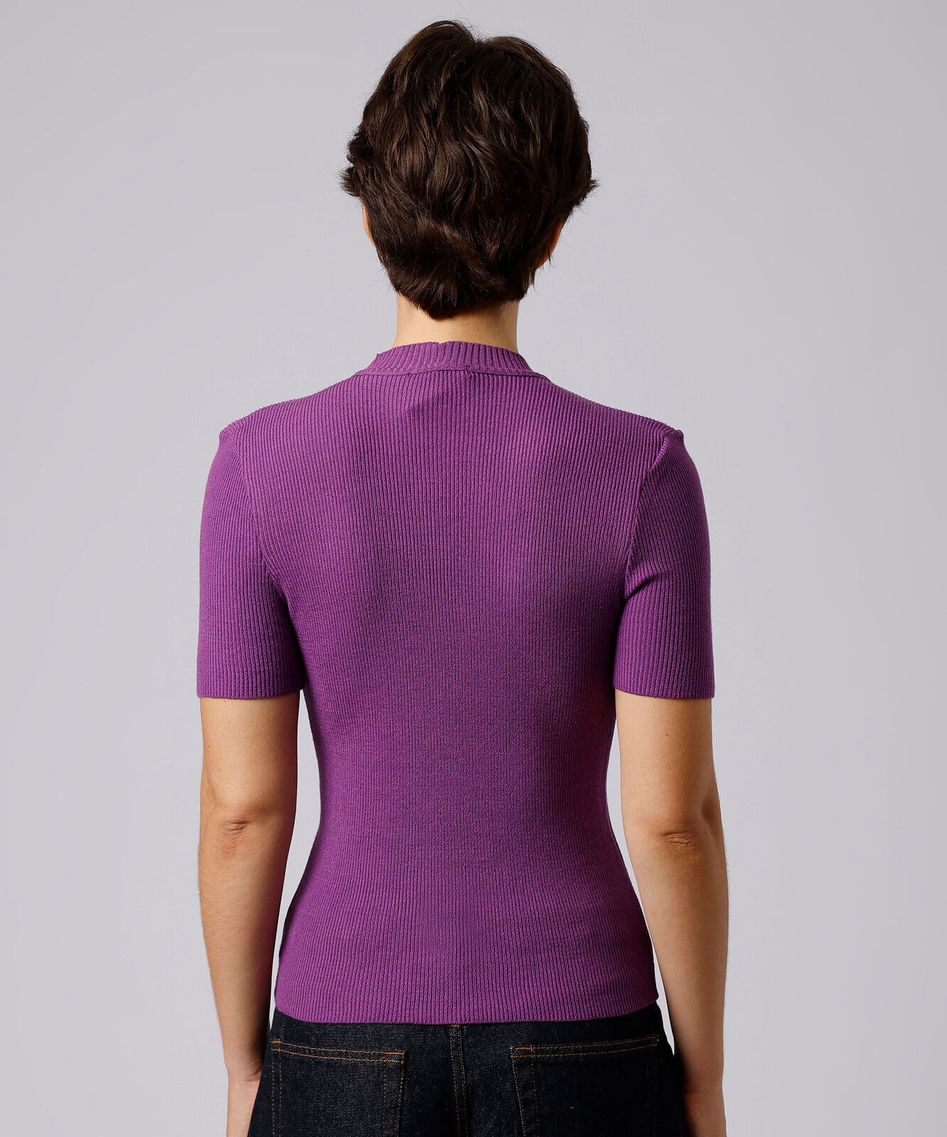 blusa feminina de tricot gola alta canelada mindset roxa