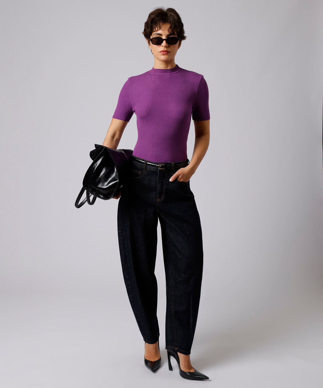blusa feminina de tricot gola alta canelada mindset roxa