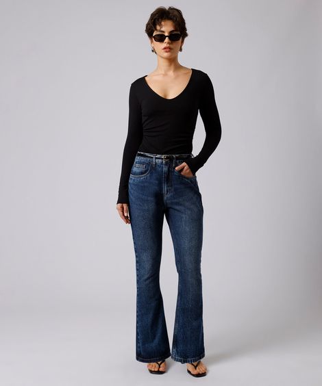 calça boot cut feminina jeans firenze mindset azul