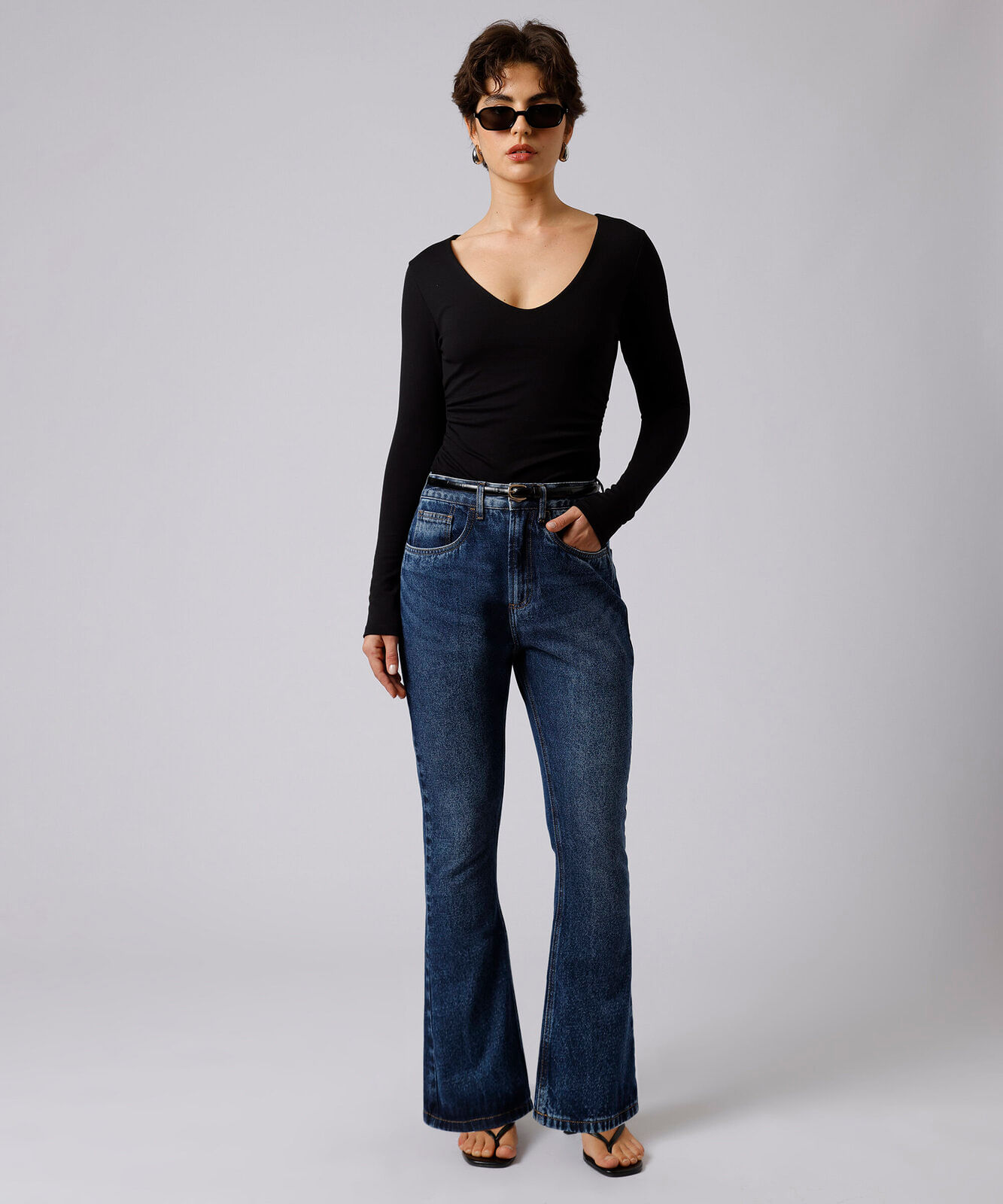 calça boot cut feminina jeans firenze mindset azul