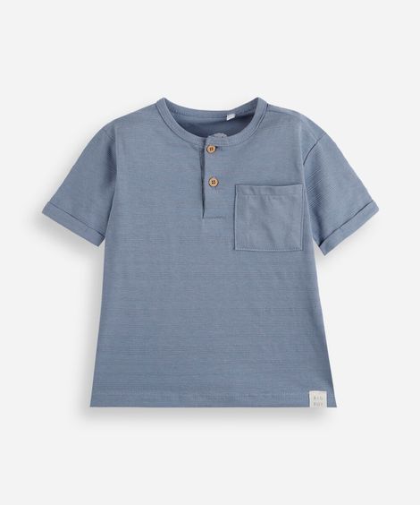 camiseta infantil de algodão manga curta com bolso azul