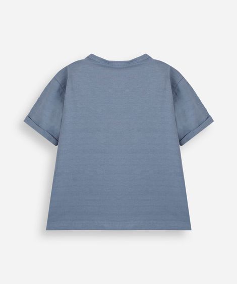 camiseta infantil de algodão manga curta com bolso azul