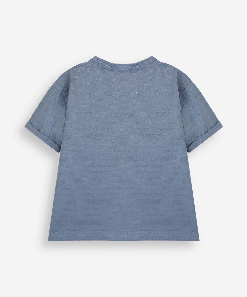 camiseta infantil de algodão manga curta com bolso azul