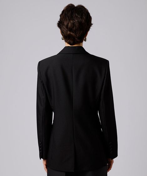 blazer acinturado de alfaiataria transpassado mindset preto