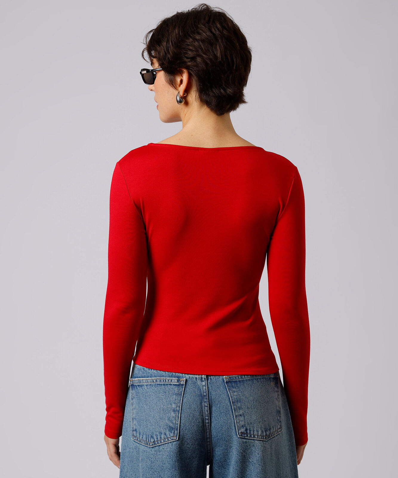 blusa feminina com viscose e fenda franzida mindset vermelha
