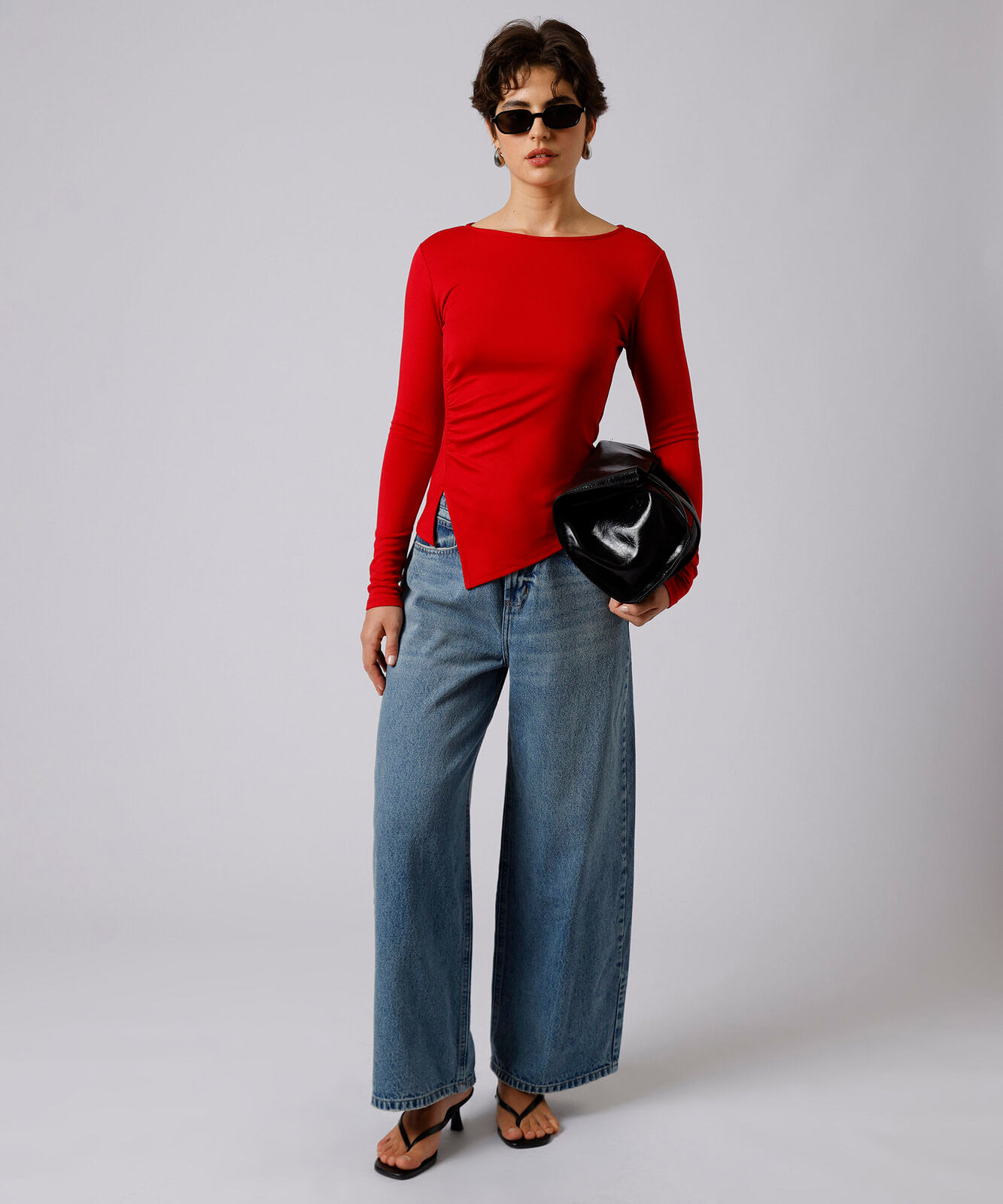 blusa feminina com viscose e fenda franzida mindset vermelha