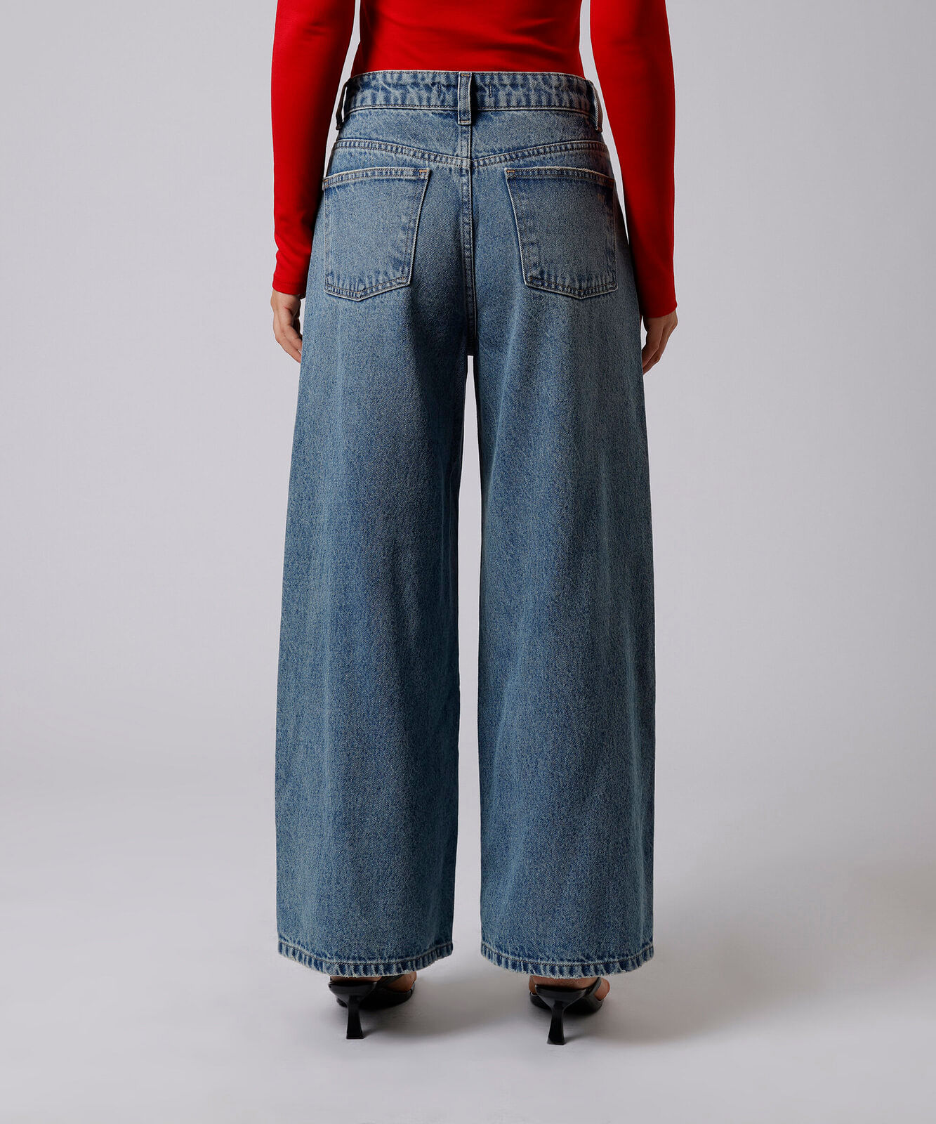 calça jeans wide leg cropped mindset em denim azul