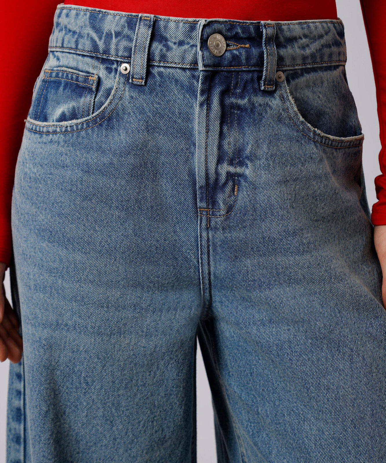 calça jeans wide leg cropped mindset em denim azul