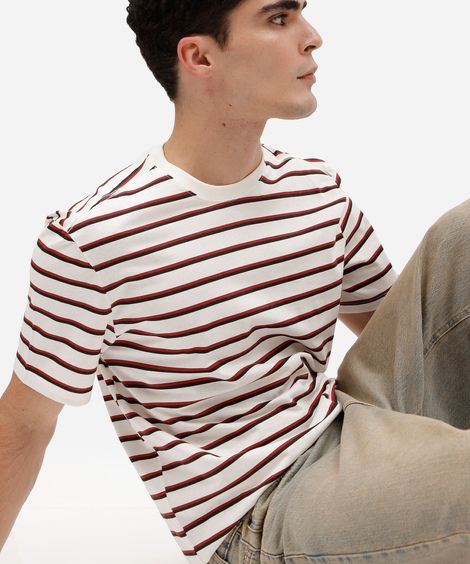 camiseta masculina de algodão manga curta listrada off white