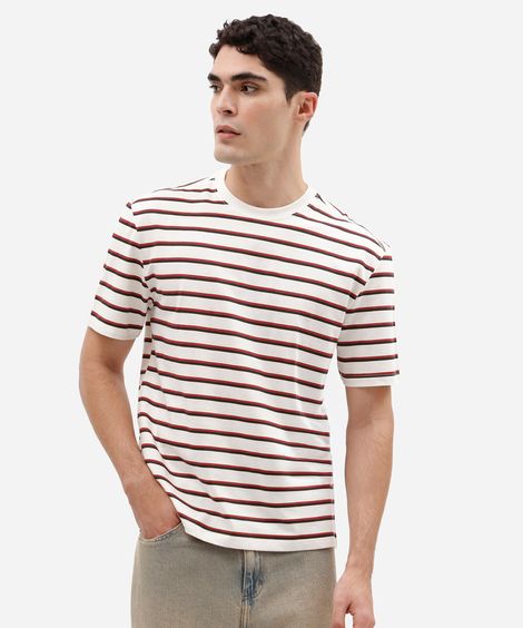 camiseta masculina de algodão manga curta listrada off white