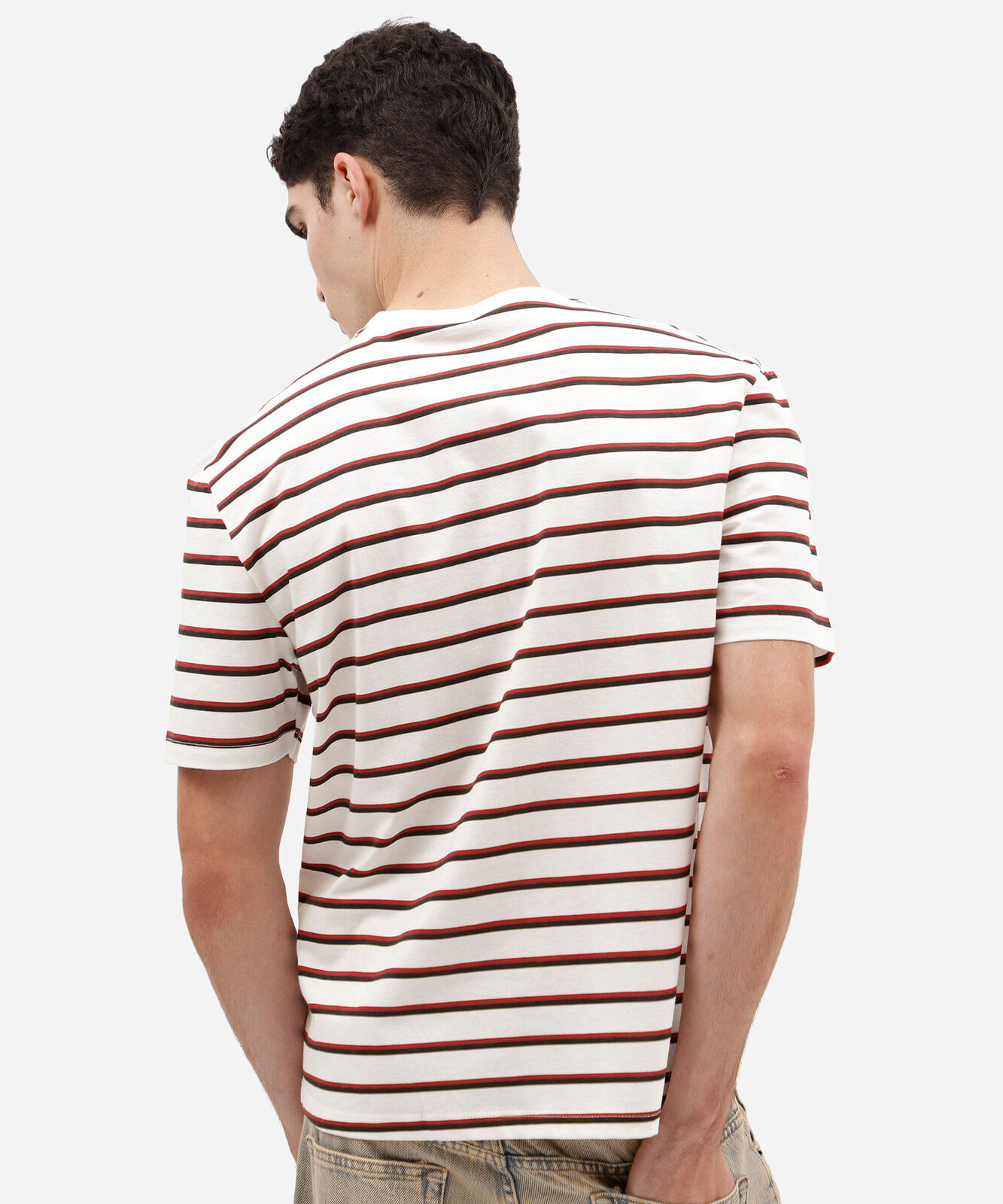 camiseta masculina de algodão manga curta listrada off white