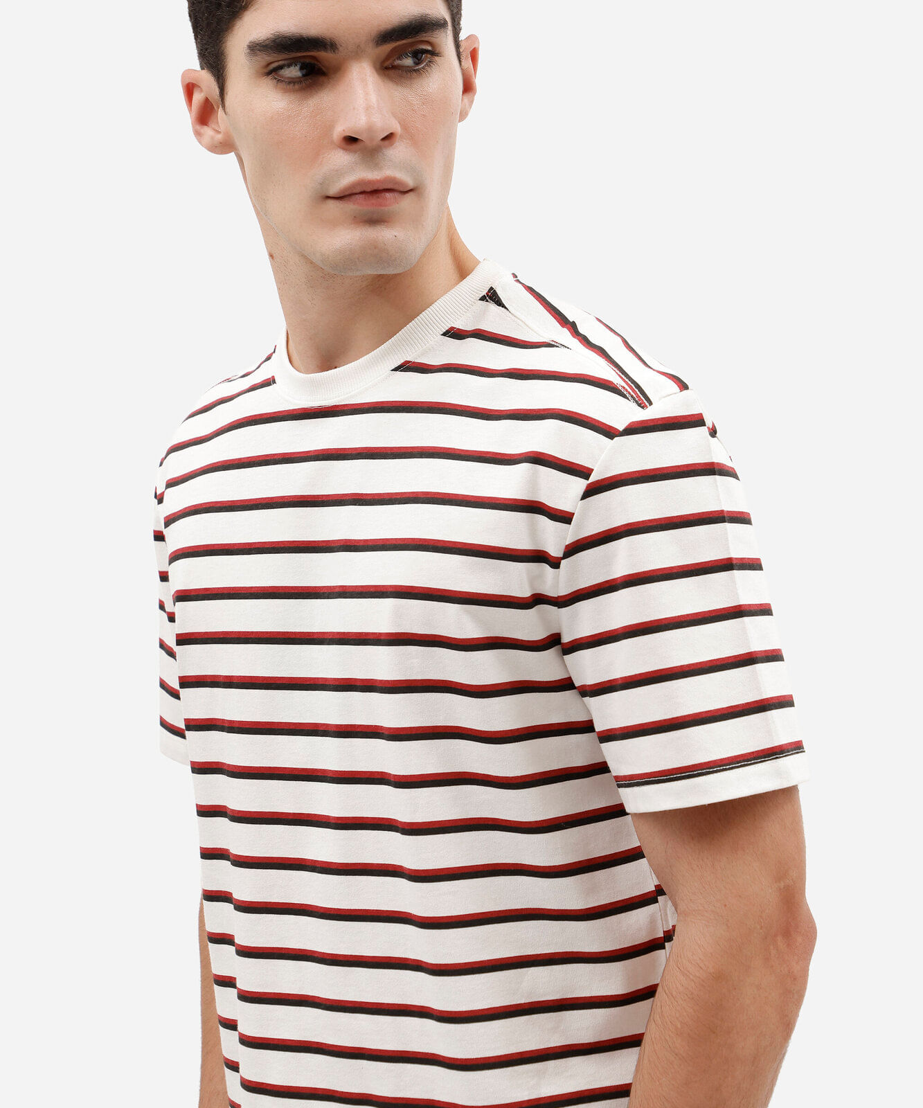 camiseta masculina de algodão manga curta listrada off white