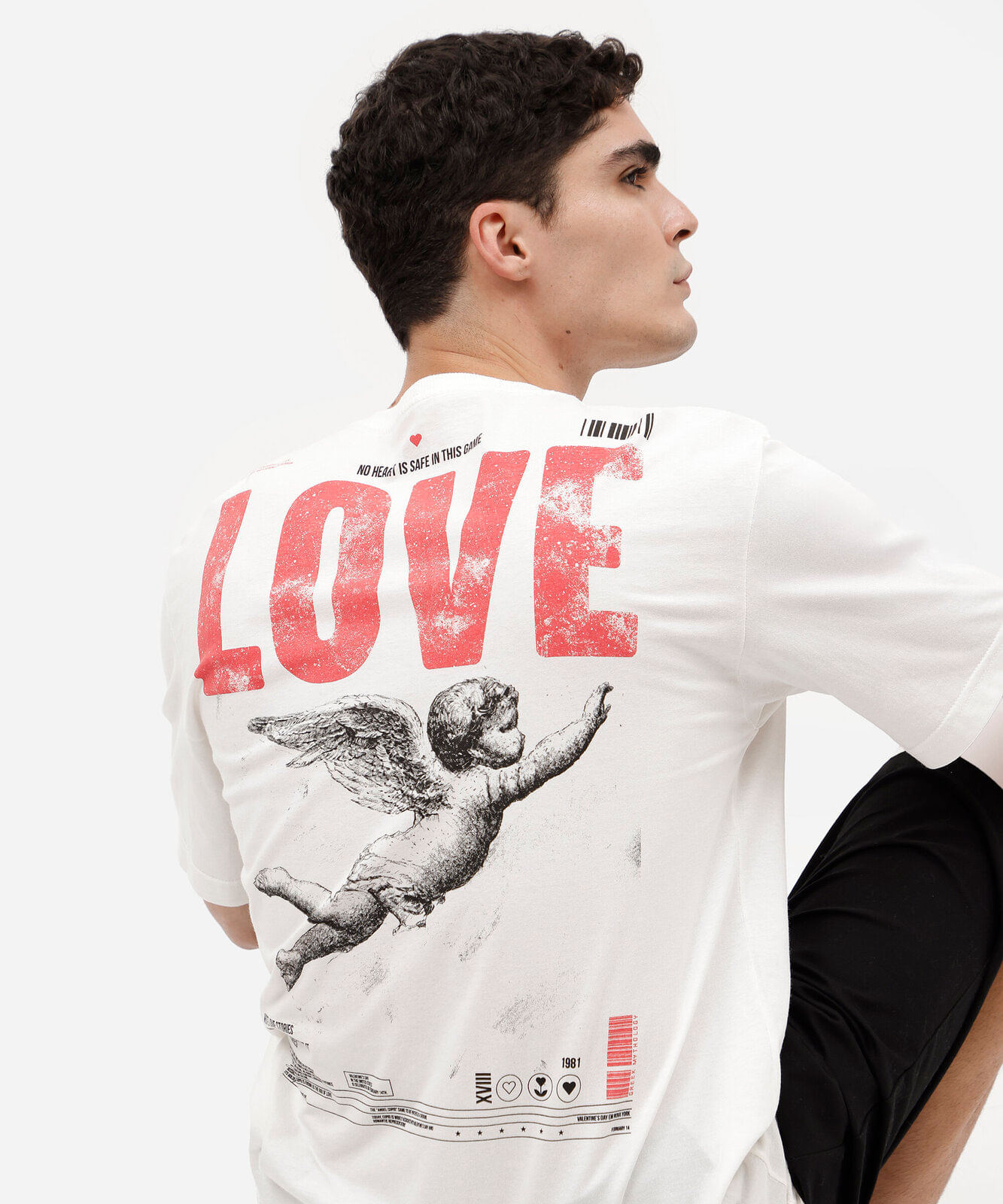 camiseta masculina de algodão manga curta estampada off white
