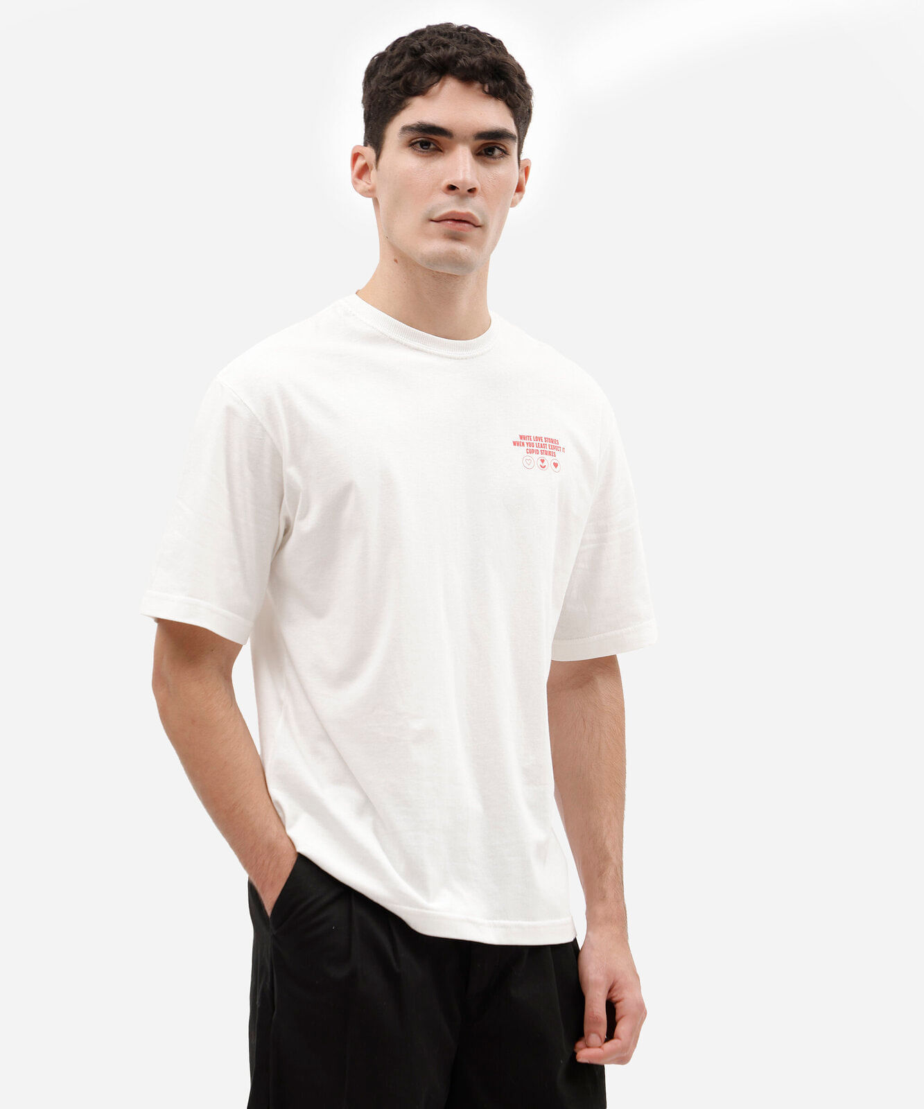 camiseta masculina de algodão manga curta estampada off white