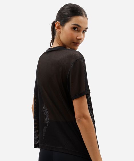 camiseta feminina esportiva de tela preta