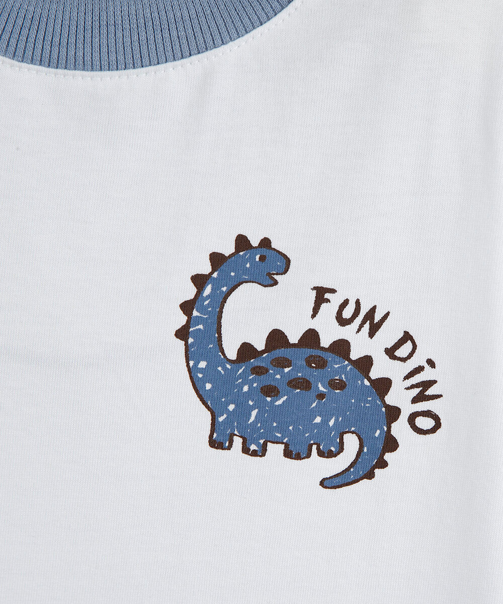 camiseta infantil gola contraste dino off white
