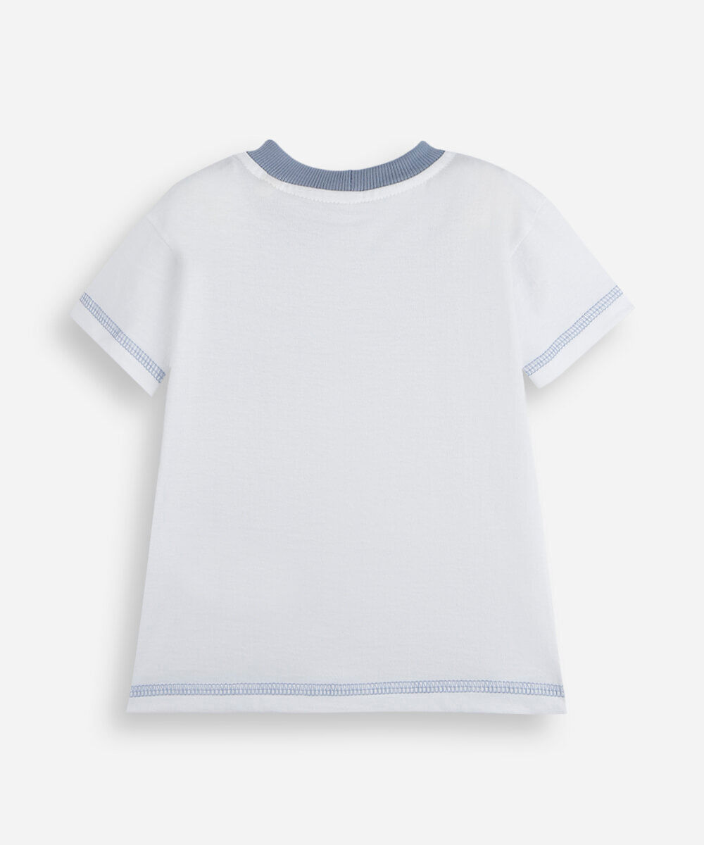 camiseta infantil gola contraste dino off white