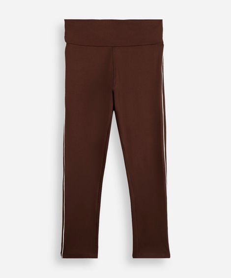 calça legging infantil esportiva com contraste marrom