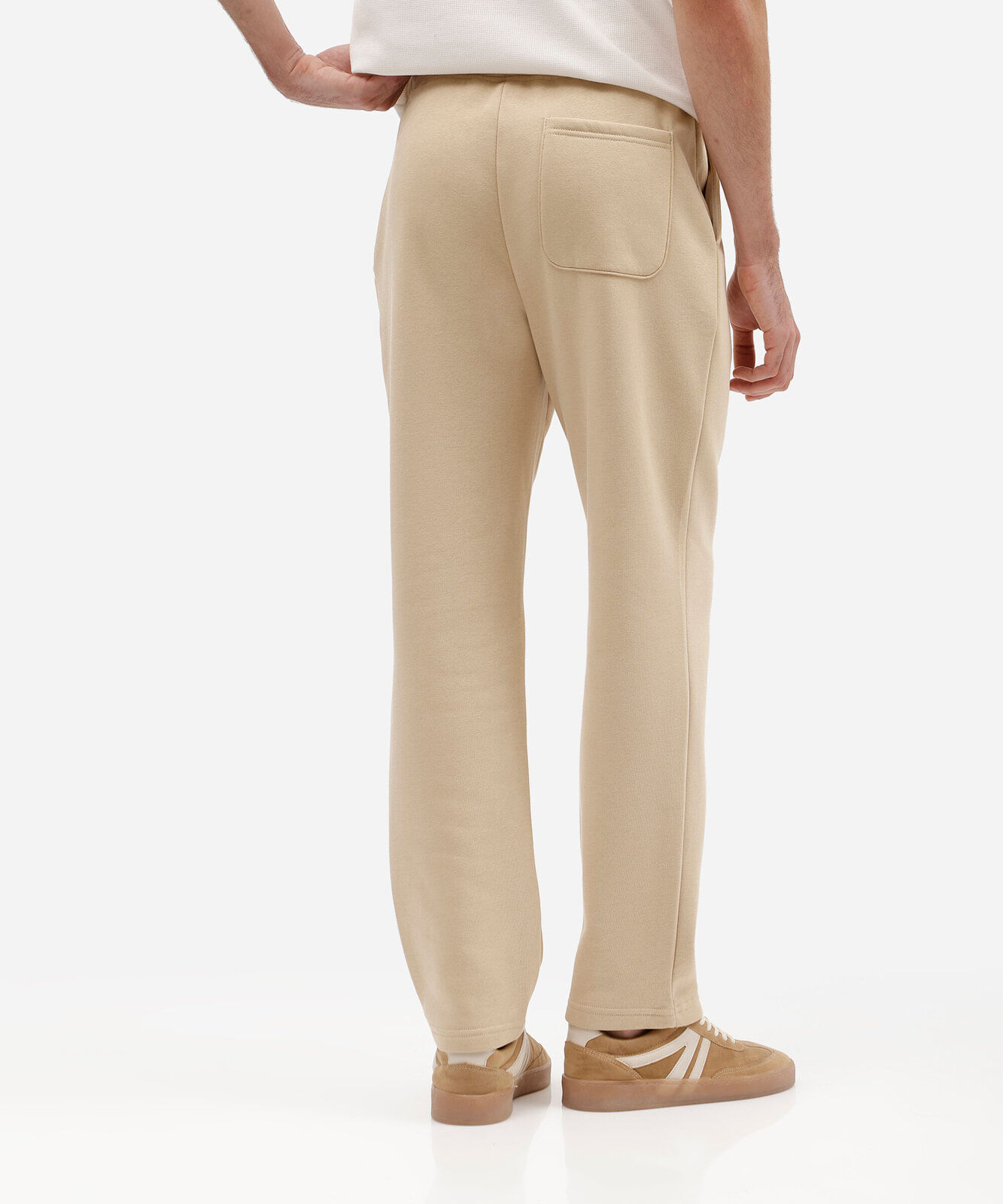 calça reta masculina de moletom cós elástico bege
