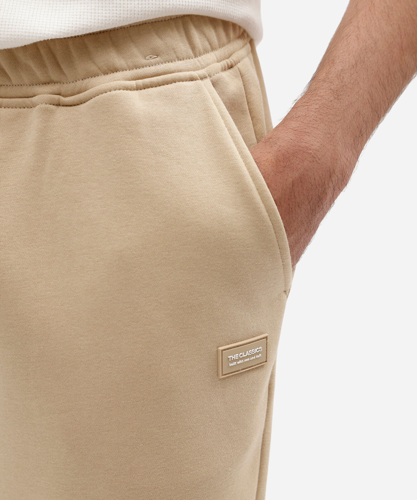 calça reta masculina de moletom cós elástico bege