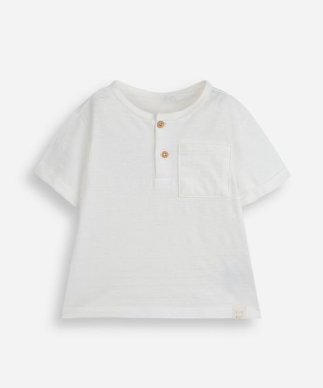 camiseta infantil de algodão manga curta com bolso off white