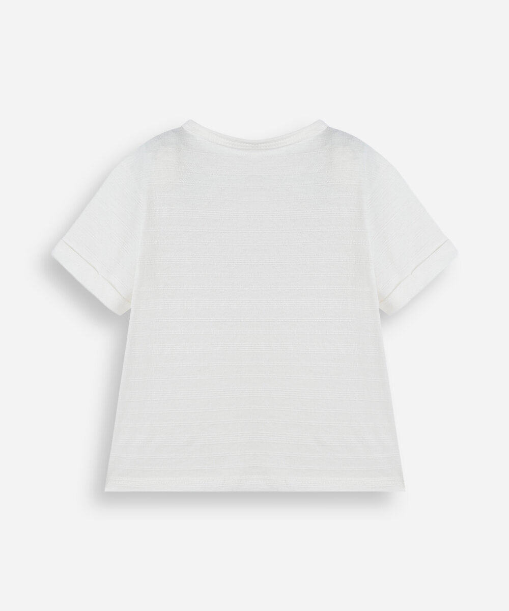 camiseta infantil de algodão manga curta com bolso off white