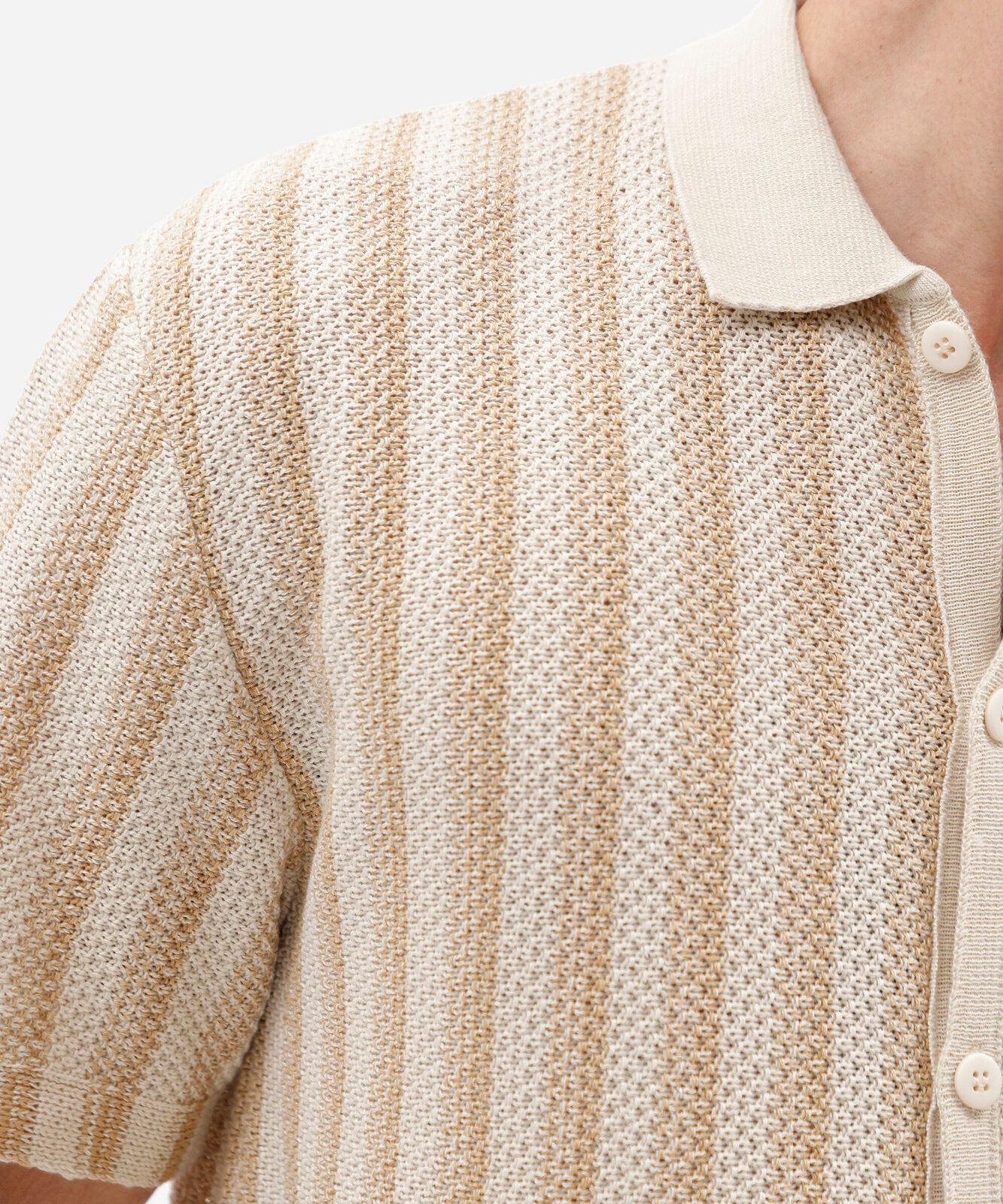 camisa masculina de tricot manga curta listrada bege