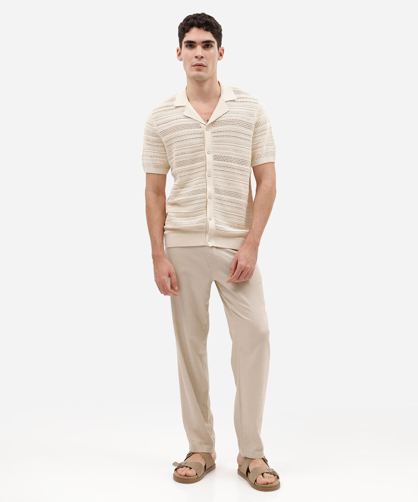 camisa masculina relaxed de tricô vazado off white