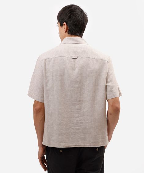 camisa masculina com linho manga curta bege