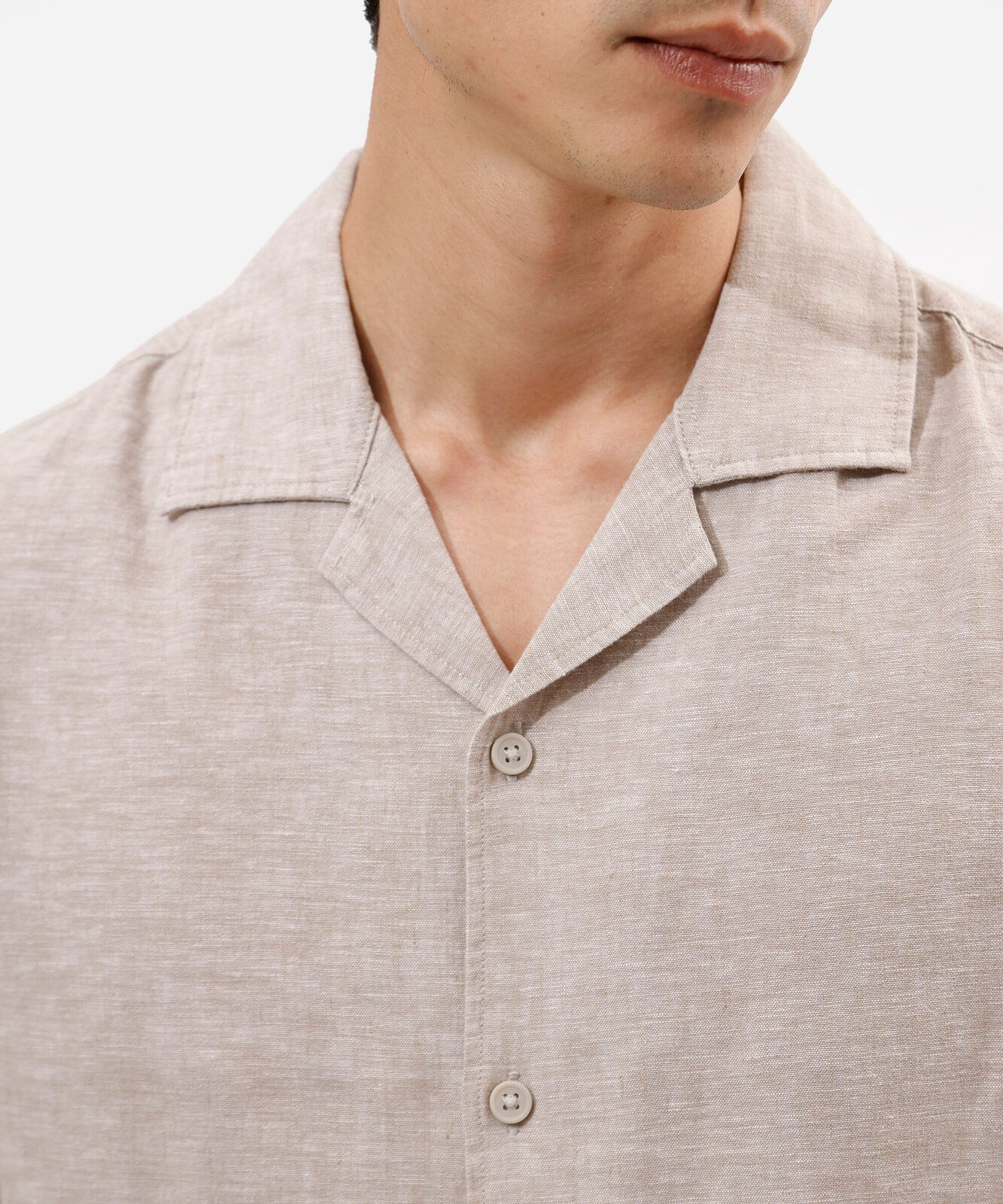 camisa masculina com linho manga curta bege