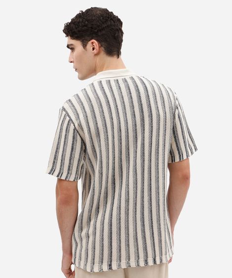 camisa masculina de tricot manga curta listrada azul
