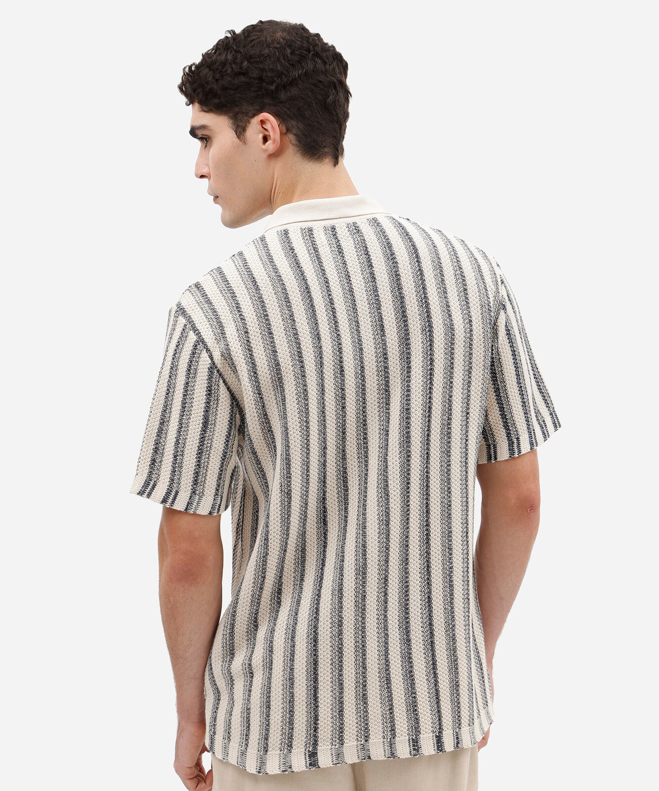 camisa masculina de tricot manga curta listrada azul