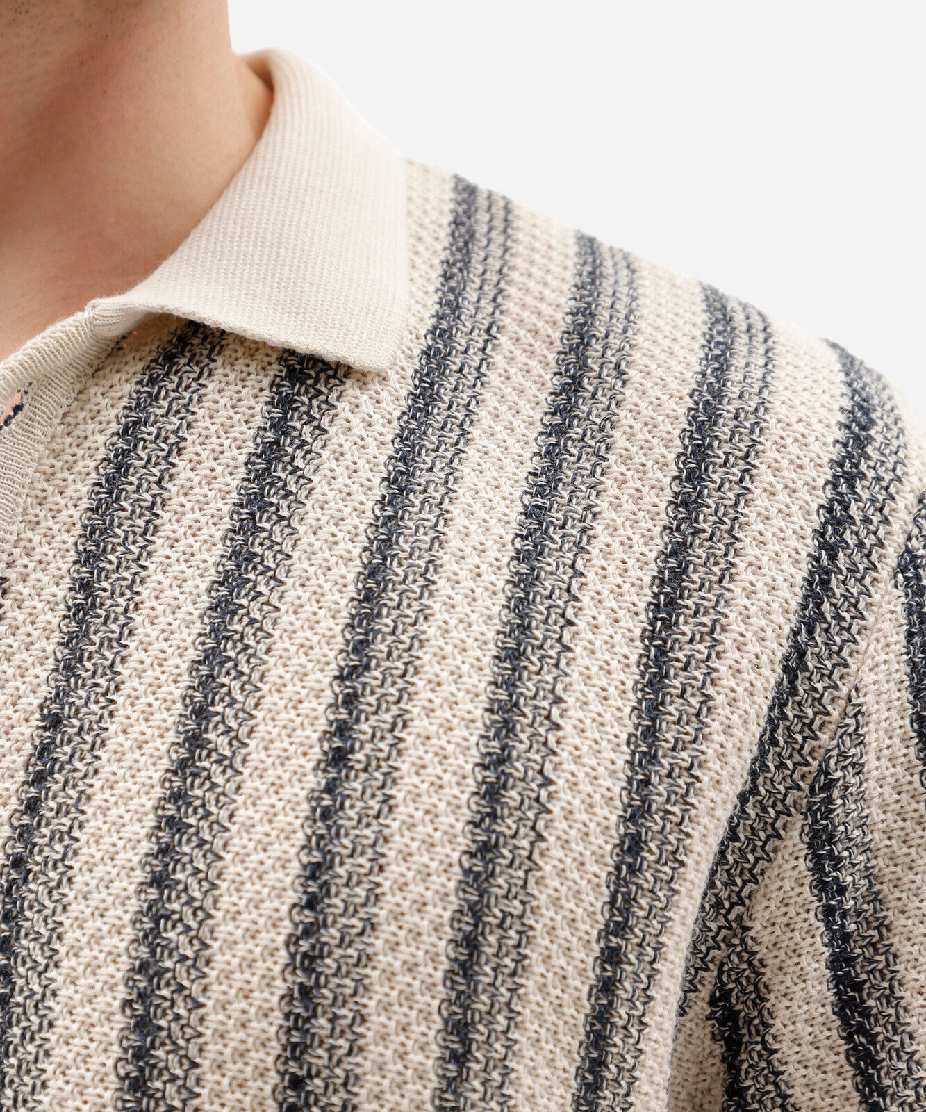 camisa masculina de tricot manga curta listrada azul
