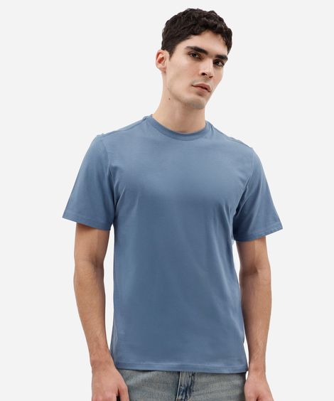 camiseta masculina básica comfort de malha azul