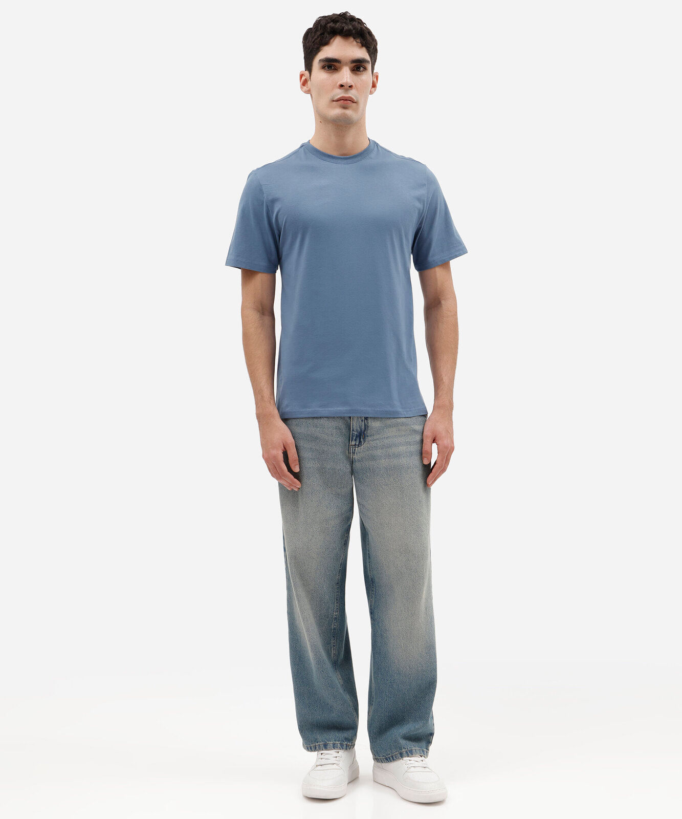 camiseta masculina básica comfort de malha azul