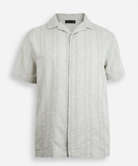 camisa masculina com linho manga curta texturizada plus size verde