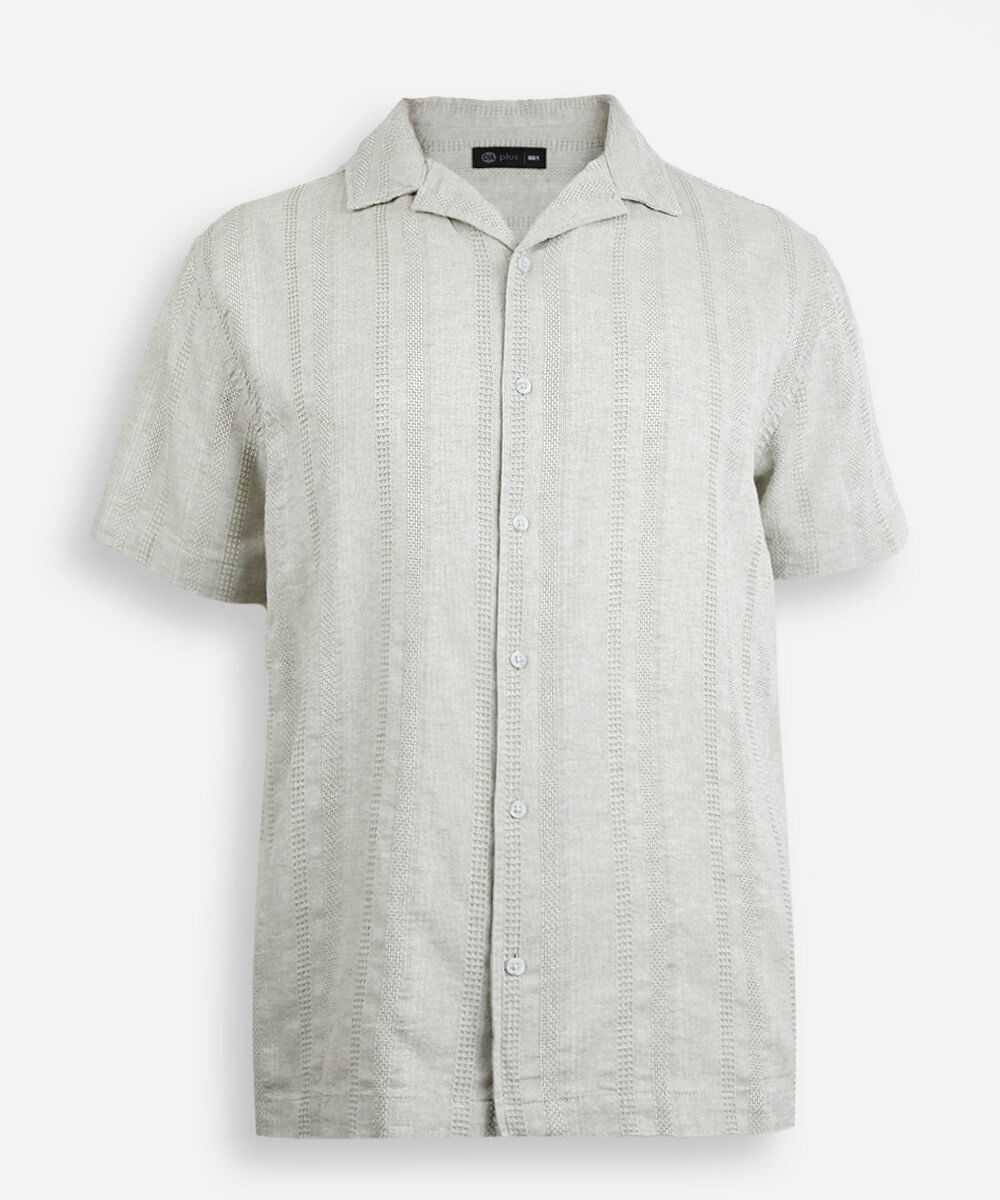 camisa masculina com linho manga curta texturizada plus size verde
