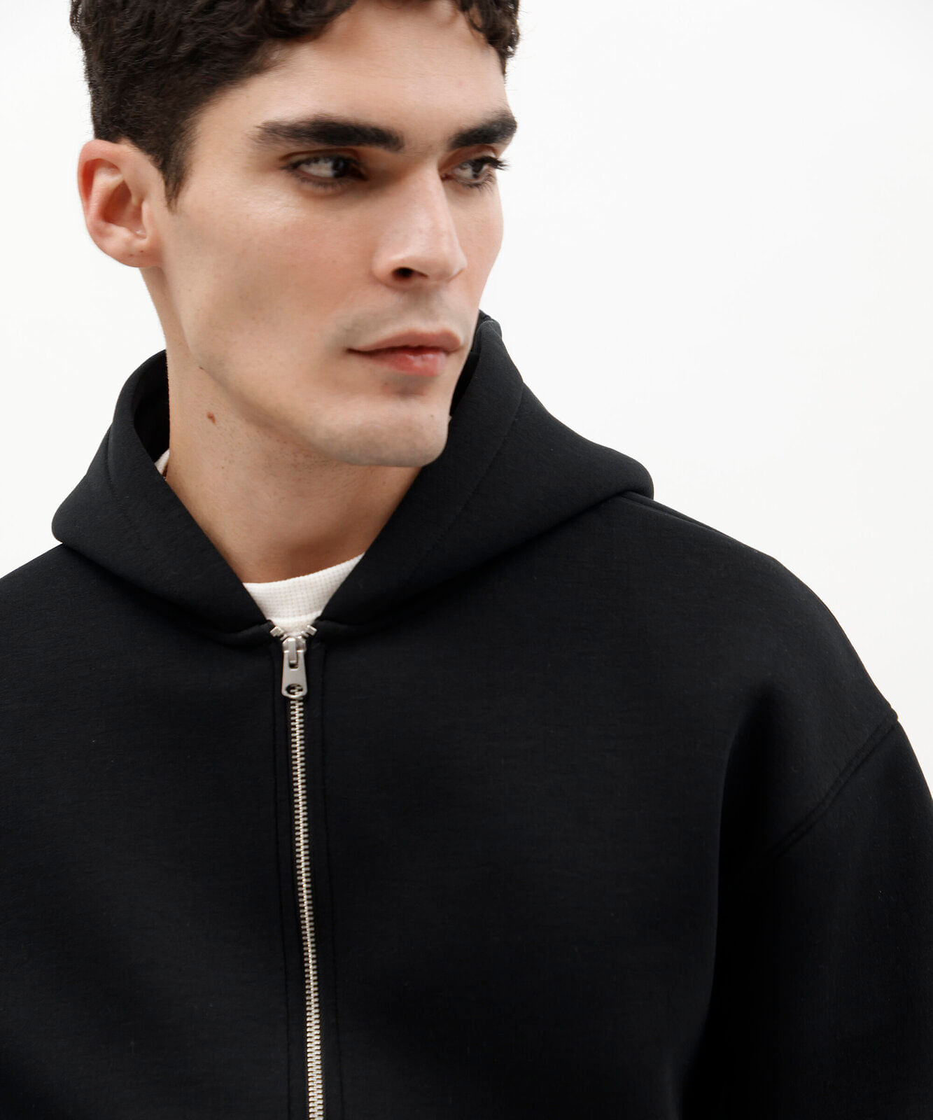 blusão masculino de moletom com zíper e capuz preto