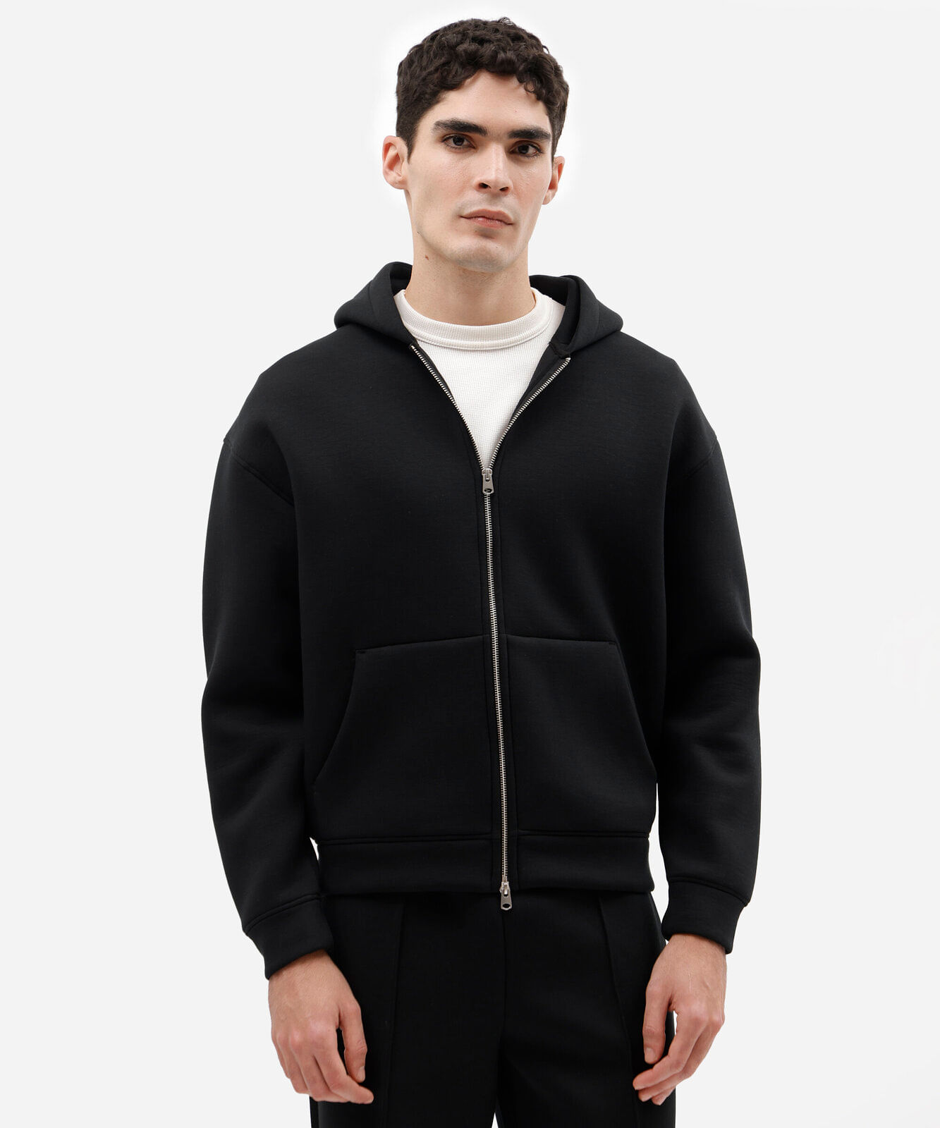 blusão masculino de moletom com zíper e capuz preto