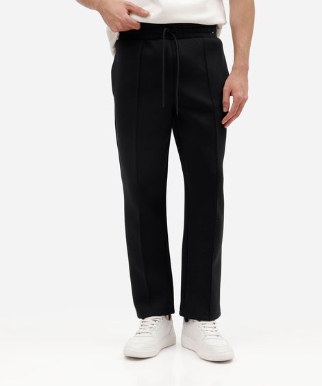 calça reta masculina de moletom cós elástico preta