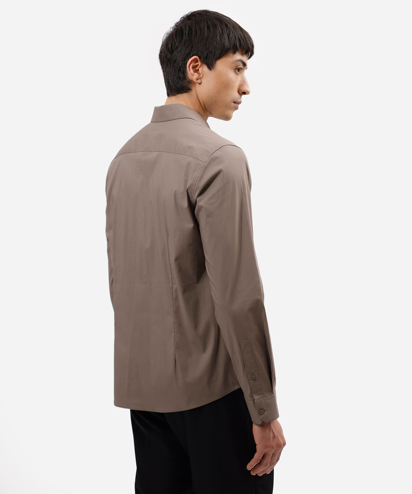 camisa slim masculina de algodão manga longa marrom