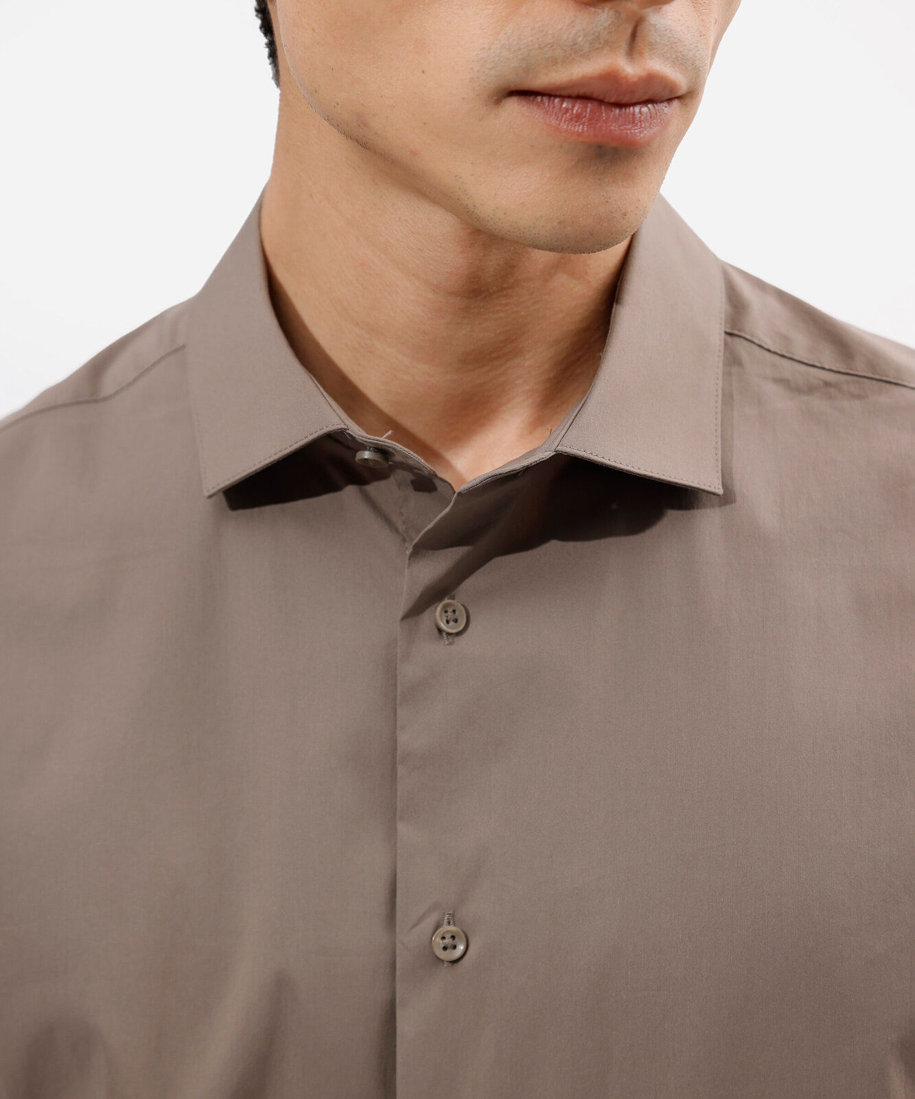 camisa slim masculina de algodão manga longa marrom