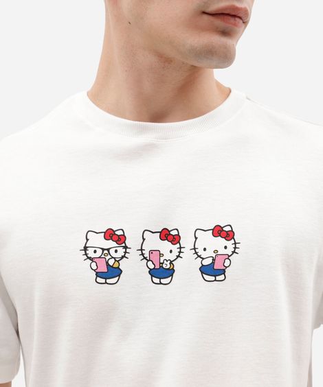 camiseta masculina com algodão manga curta hello kitty off white