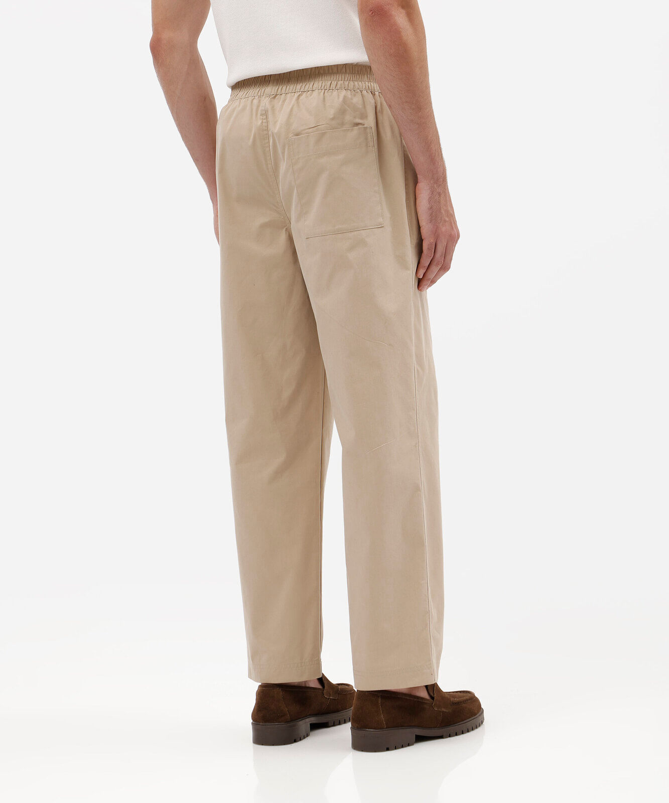 calça masculina reta cropped pregas frontais bege
